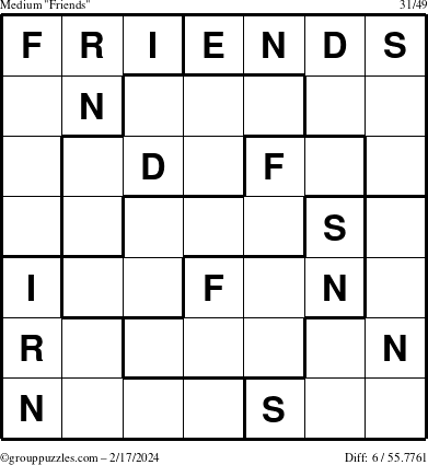The grouppuzzles.com Medium Friends puzzle for Saturday February 17, 2024