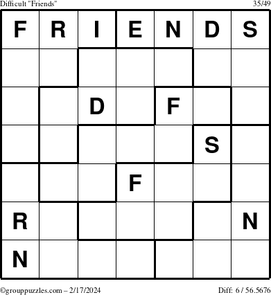 The grouppuzzles.com Difficult Friends puzzle for Saturday February 17, 2024