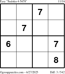 The grouppuzzles.com Easy Sudoku-4-5678 puzzle for Friday June 27, 2025