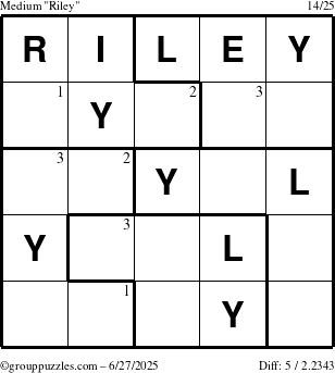 The grouppuzzles.com Medium Riley puzzle for Friday June 27, 2025 with the first 3 steps marked
