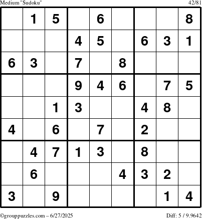 The grouppuzzles.com Medium Sudoku puzzle for Friday June 27, 2025