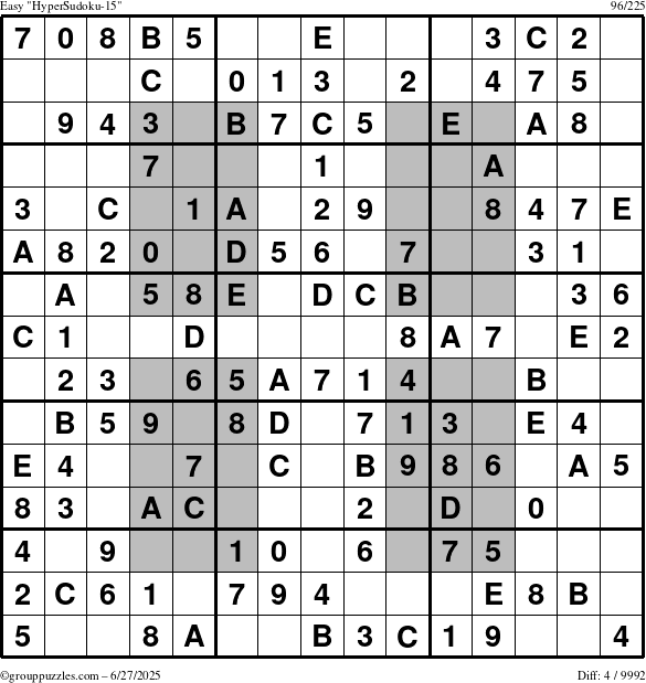 The grouppuzzles.com Easy HyperSudoku-15 puzzle for Friday June 27, 2025