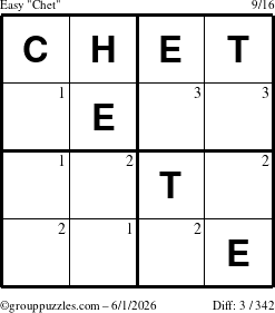 The grouppuzzles.com Easy Chet puzzle for Monday June 1, 2026 with the first 3 steps marked