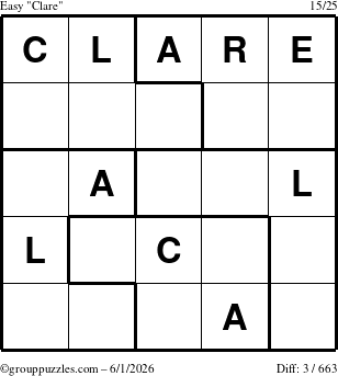 The grouppuzzles.com Easy Clare puzzle for Monday June 1, 2026