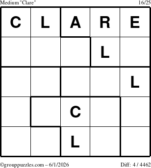 The grouppuzzles.com Medium Clare puzzle for Monday June 1, 2026