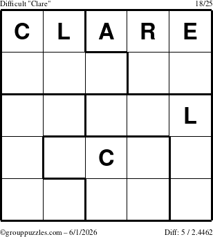 The grouppuzzles.com Difficult Clare puzzle for Monday June 1, 2026