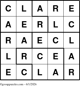 The grouppuzzles.com Answer grid for the Clare puzzle for Monday June 1, 2026