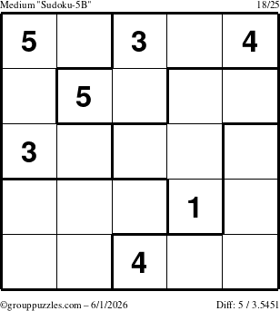 The grouppuzzles.com Medium Sudoku-5B puzzle for Monday June 1, 2026