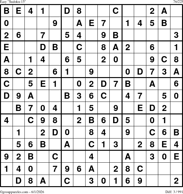 The grouppuzzles.com Easy Sudoku-15 puzzle for Monday June 1, 2026