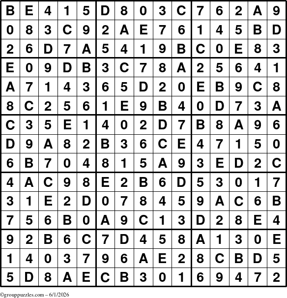 The grouppuzzles.com Answer grid for the Sudoku-15 puzzle for Monday June 1, 2026
