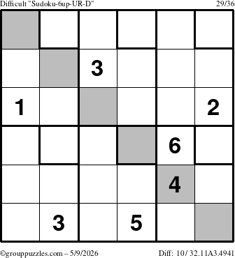 The grouppuzzles.com Difficult Sudoku-6up-UR-D puzzle for Saturday May 9, 2026