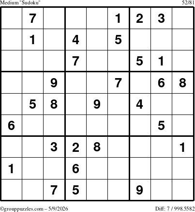 The grouppuzzles.com Medium Sudoku puzzle for Saturday May 9, 2026