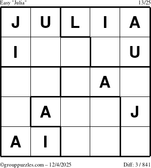 The grouppuzzles.com Easy Julia puzzle for Thursday December 4, 2025