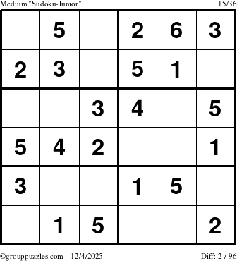 The grouppuzzles.com Medium Sudoku-Junior puzzle for Thursday December 4, 2025