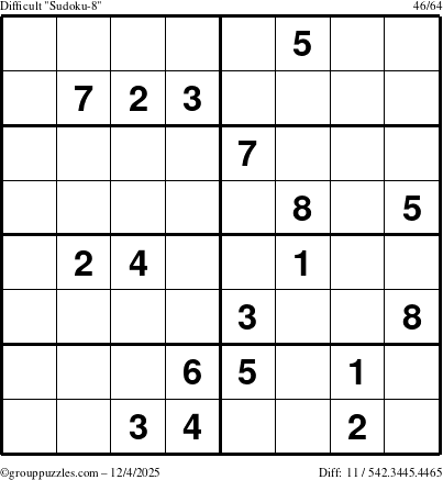The grouppuzzles.com Difficult Sudoku-8 puzzle for Thursday December 4, 2025