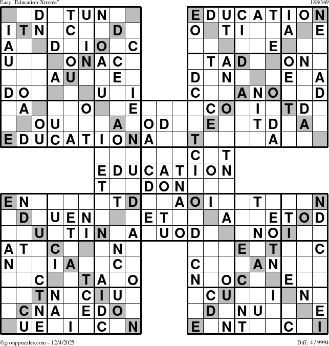 The grouppuzzles.com Easy Education-Xtreme puzzle for Thursday December 4, 2025