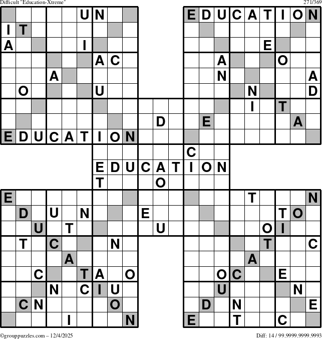 The grouppuzzles.com Difficult Education-Xtreme puzzle for Thursday December 4, 2025