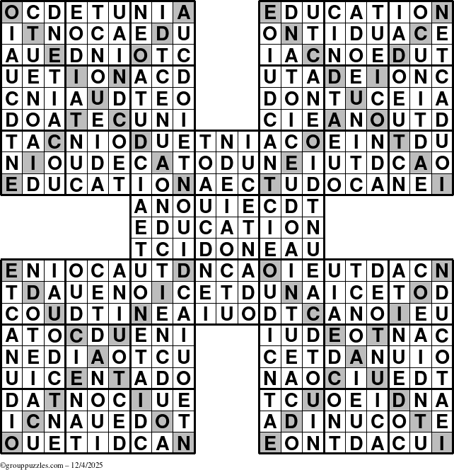 The grouppuzzles.com Answer grid for the Education-Xtreme puzzle for Thursday December 4, 2025