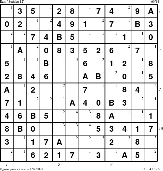 The grouppuzzles.com Easy Sudoku-12 puzzle for Thursday December 4, 2025, suitable for printing, with all 4 steps marked