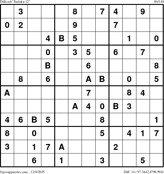 The grouppuzzles.com Difficult Sudoku-12 puzzle for Thursday December 4, 2025