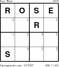The grouppuzzles.com Easy Rose puzzle for Saturday June 7, 2025 with the first 3 steps marked