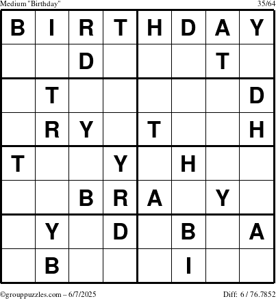The grouppuzzles.com Medium Birthday puzzle for Saturday June 7, 2025