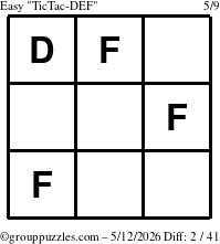 The grouppuzzles.com Easy TicTac-DEF puzzle for Tuesday May 12, 2026