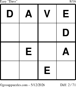 The grouppuzzles.com Easy Dave puzzle for Tuesday May 12, 2026