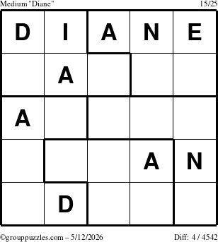 The grouppuzzles.com Medium Diane puzzle for Tuesday May 12, 2026