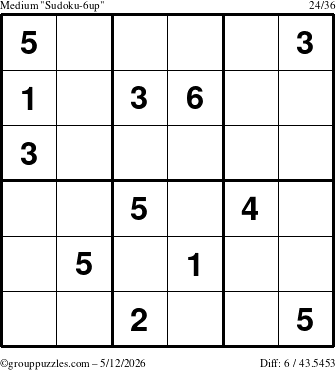 The grouppuzzles.com Medium Sudoku-6up puzzle for Tuesday May 12, 2026