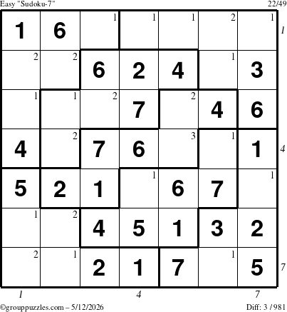 The grouppuzzles.com Easy Sudoku-7 puzzle for Tuesday May 12, 2026 with all 3 steps marked