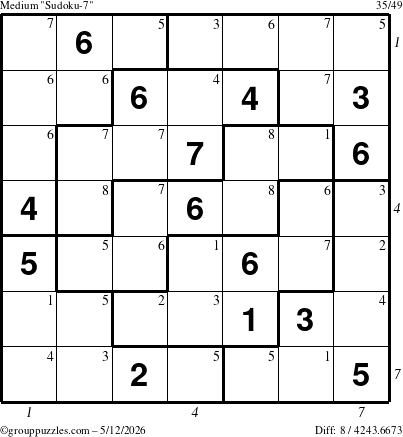 The grouppuzzles.com Medium Sudoku-7 puzzle for Tuesday May 12, 2026 with all 8 steps marked