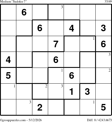 The grouppuzzles.com Medium Sudoku-7 puzzle for Tuesday May 12, 2026 with the first 3 steps marked
