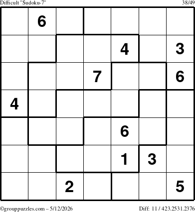 The grouppuzzles.com Difficult Sudoku-7 puzzle for Tuesday May 12, 2026