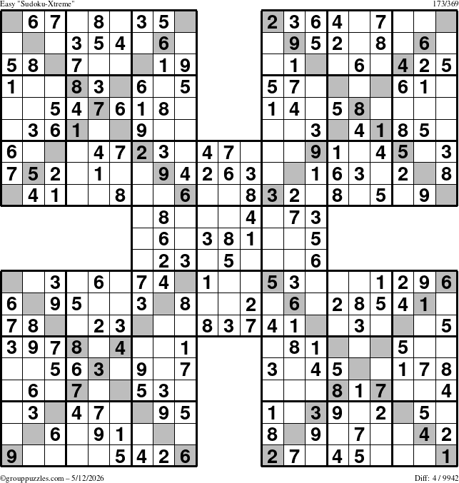 The grouppuzzles.com Easy Sudoku-Xtreme puzzle for Tuesday May 12, 2026