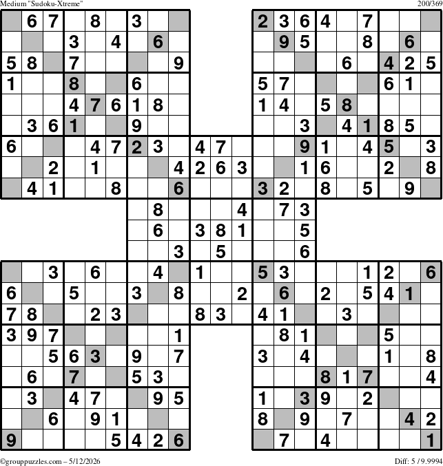 The grouppuzzles.com Medium Sudoku-Xtreme puzzle for Tuesday May 12, 2026