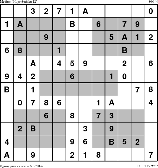 The grouppuzzles.com Medium HyperSudoku-12 puzzle for Tuesday May 12, 2026