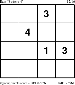 The grouppuzzles.com Easy Sudoku-4 puzzle for Saturday October 17, 2026