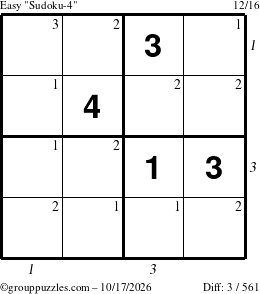 The grouppuzzles.com Easy Sudoku-4 puzzle for Saturday October 17, 2026, suitable for printing, with all 3 steps marked