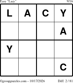 The grouppuzzles.com Easy Lacy puzzle for Saturday October 17, 2026