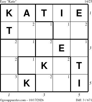 The grouppuzzles.com Easy Katie puzzle for Saturday October 17, 2026 with all 3 steps marked