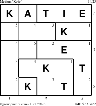 The grouppuzzles.com Medium Katie puzzle for Saturday October 17, 2026, suitable for printing, with all 5 steps marked