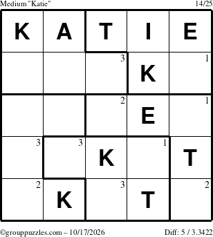 The grouppuzzles.com Medium Katie puzzle for Saturday October 17, 2026 with the first 3 steps marked