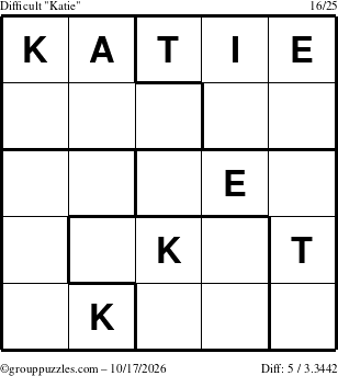 The grouppuzzles.com Difficult Katie puzzle for Saturday October 17, 2026