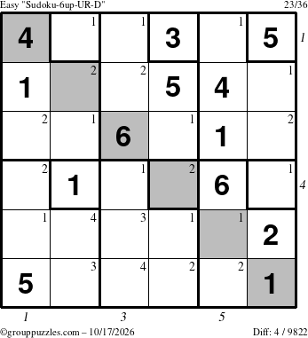 The grouppuzzles.com Easy Sudoku-6up-UR-D puzzle for Saturday October 17, 2026 with all 4 steps marked