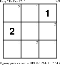The grouppuzzles.com Easy TicTac-123 puzzle for Saturday October 17, 2026 with the first 2 steps marked