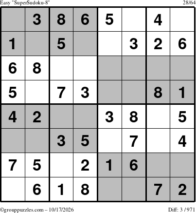The grouppuzzles.com Easy SuperSudoku-8 puzzle for Saturday October 17, 2026
