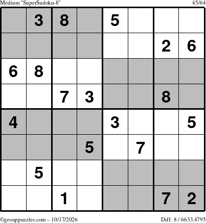 The grouppuzzles.com Medium SuperSudoku-8 puzzle for Saturday October 17, 2026