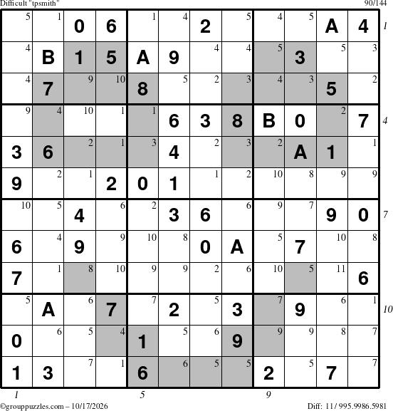 The grouppuzzles.com Difficult tpsmith puzzle for Saturday October 17, 2026 with all 11 steps marked