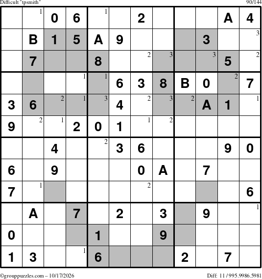 The grouppuzzles.com Difficult tpsmith puzzle for Saturday October 17, 2026 with the first 3 steps marked